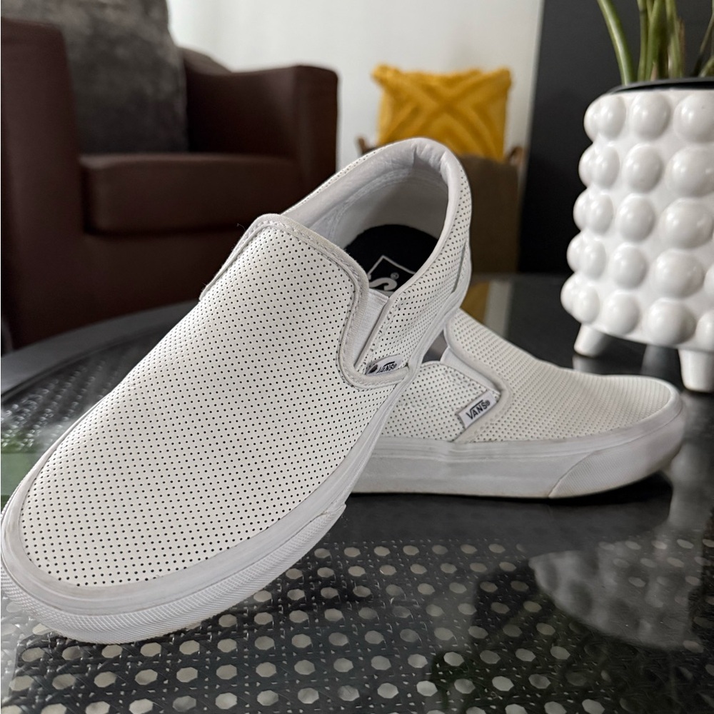 Vans Women’s (or men’s) Perforated White Slip-On Sneakers
